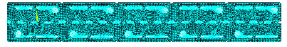 Modelo de elementos finitos en 2D de una fila de bloques huecos de hormigón ligero